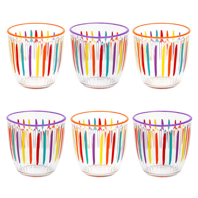 Bright Striped Multi-Coloured Glass Tumblers - 6 Pack