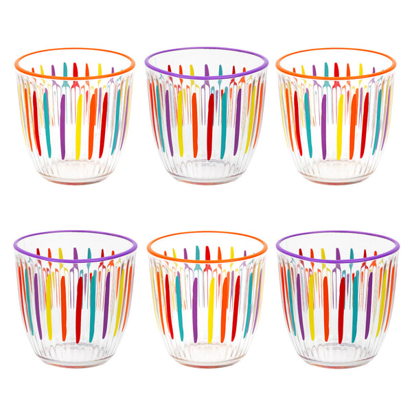 Bright Striped Multi-Coloured Glass Tumbler