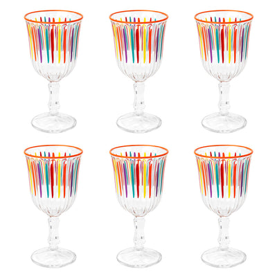 Bright Striped Multi-Coloured Wine Glasses - 6 Pack