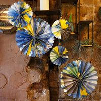 Marble Blue Paper Fan Decorations - 3 Pack