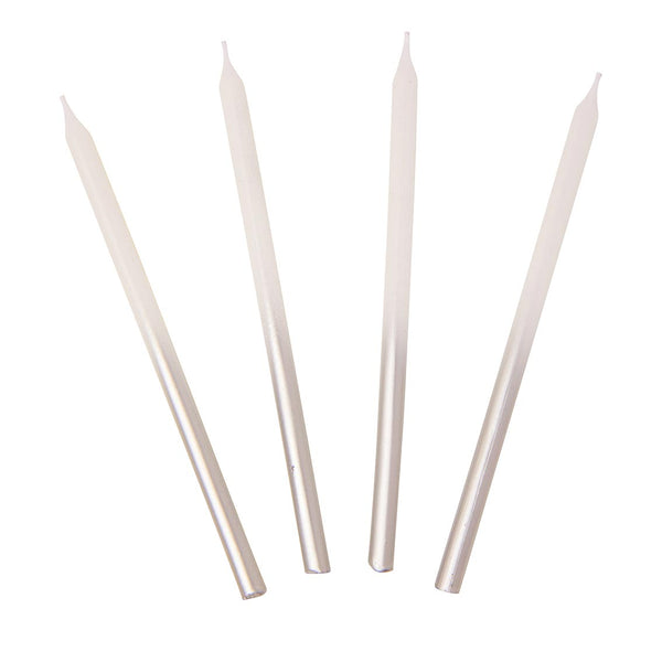 White and Silver Ombre Candles, 10cm - 16 Pack