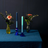 Geometric Cobalt Blue Glass Candlestick Holder