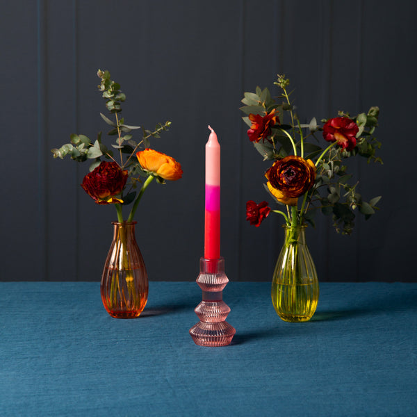Geometric Pink Glass Candlestick Holder
