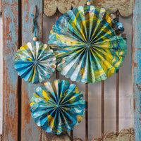 Marble Blue Paper Fan Decorations - 3 Pack