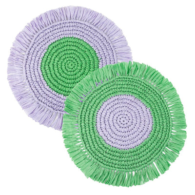 Lilac & Green Paper Raffia Placemats - 2 Pack