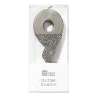 We Heart Birthdays Glitter Number Candle 9, Silver