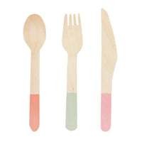 Pastel Wooden Cutlery - 12 Sets