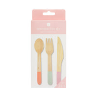 Pastel Wooden Cutlery - 12 Sets