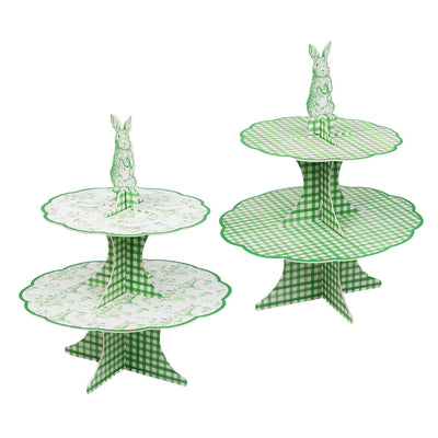 Toile de Jouy & Gingham Green Reversible Cake Stand