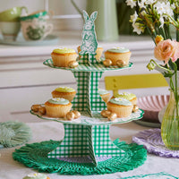 Toile de Jouy & Gingham Green Reversible Cake Stand