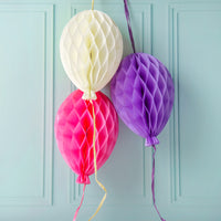 Birthday Balloons Pink Paper Honeycomb Decorations - 3 Pack