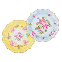 Yellow & Blue Floral Paper Plates - 4 pack