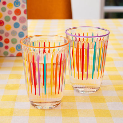 Bright Striped Multi-Coloured Tall Glass Tumblers – 6 Pack