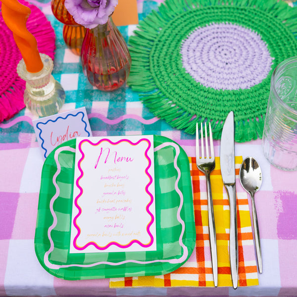 Colourful Gingham Square Paper Plates - 12 Pack