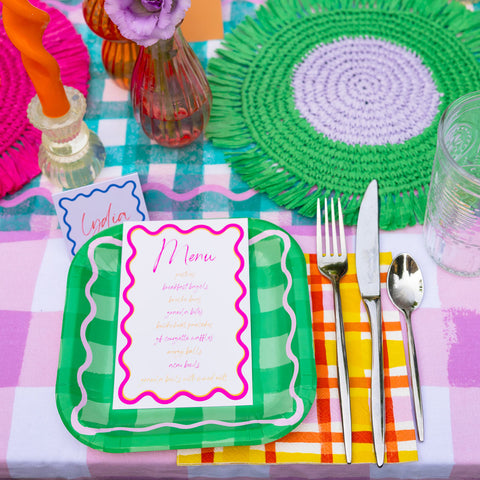 Colourful Gingham Square Paper Plates - 12 Pack