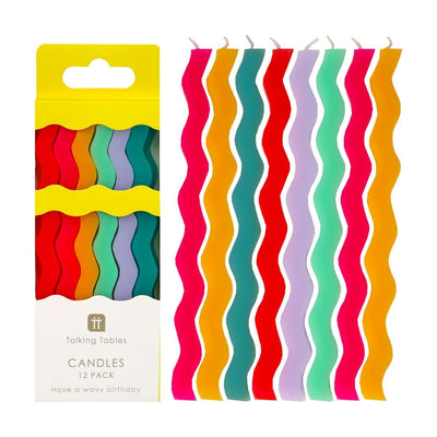 Colourful Tall Wavy Happy Birthday Candle - 12 Pack:
