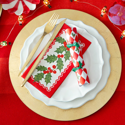 Holly Long Lunch Paper Napkins - 16 Pack