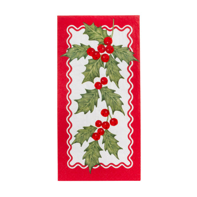 Holly Long Lunch Paper Napkins - 16 Pack
