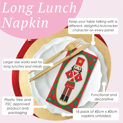 Nutcracker Long Lunch Paper Napkins - 16 Pack