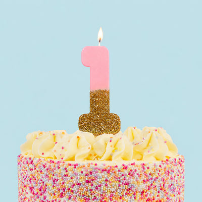 Pink & Gold Glitter Birthday Number Candle - 1