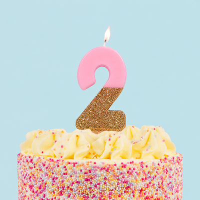 Pink & Gold Glitter Birthday Number Candle - 2
