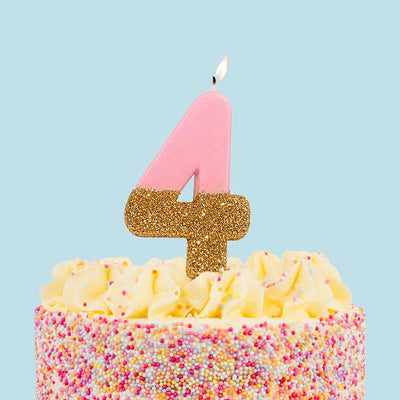 Pink & Gold Glitter Birthday Number Candle - 4