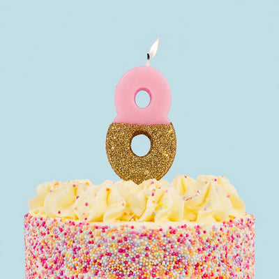 Pink & Gold Glitter Birthday Number Candle - 8