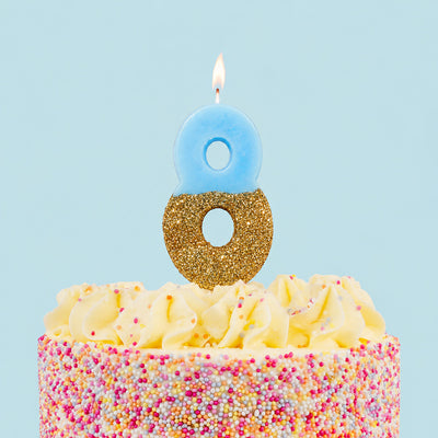 Blue & Gold Glitter Birthday Number Candle - 8