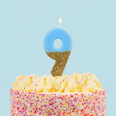 Blue & Gold Glitter Birthday Number Candle - 9