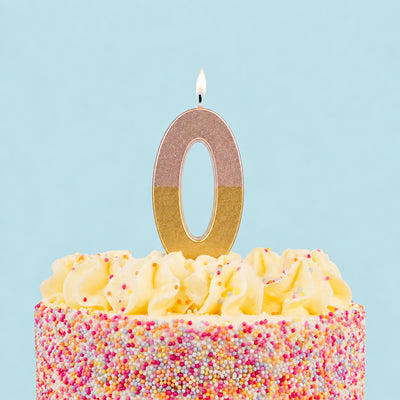 Rose Gold Dipped Birthday Number Candle - 0