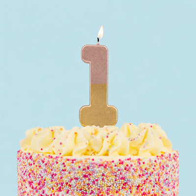 Rose Gold Dipped Birthday Number Candle - 1