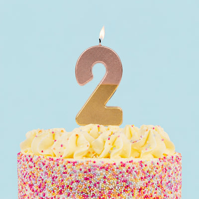 Rose Gold Dipped Birthday Number Candle - 2