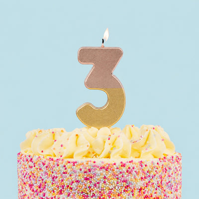Rose Gold Dipped Birthday Number Candle - 3