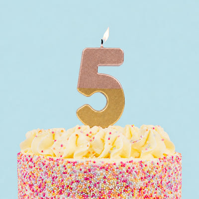 Rose Gold Dipped Birthday Number Candle - 5