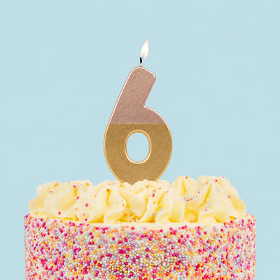 Rose Gold Dipped Birthday Number Candle - 6