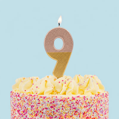 Rose Gold Dipped Birthday Number Candle - 9