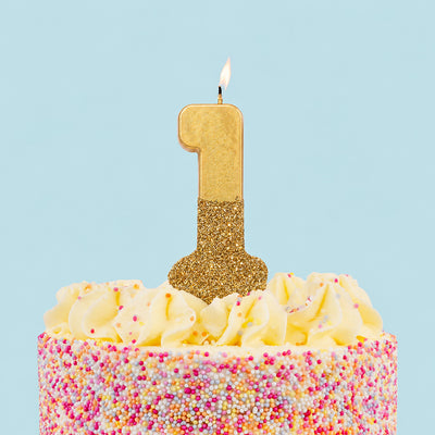 Gold Glitter Birthday Number Candle - 1