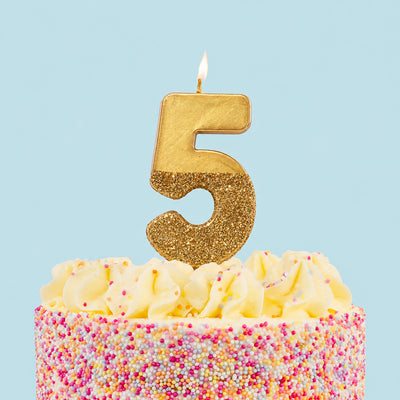 Gold Glitter Birthday Number Candle - 5