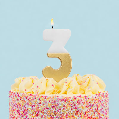 White & Gold Birthday Number Candle - 3