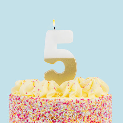White & Gold Birthday Number Candle - 5