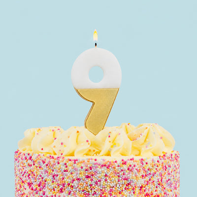 White & Gold Birthday Number Candle - 9