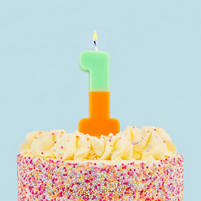 Orange & Mint Green Birthday Number Candle - 1