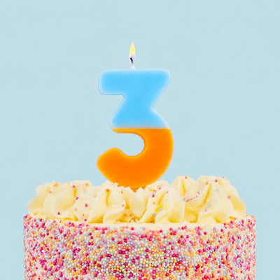 Orange & Light Blue Birthday Number Candle - 3