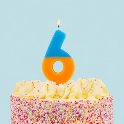 Orange & Dark Blue Birthday Number Candle - 6