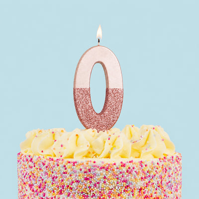 Rose Gold Glitter Birthday Number Candle - 0