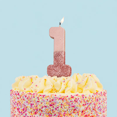 Rose Gold Glitter Birthday Number Candle - 1