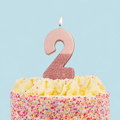Rose Gold Glitter Birthday Number Candle - 2