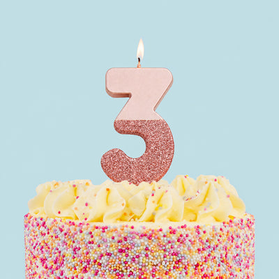 Rose Gold Glitter Birthday Number Candle - 3