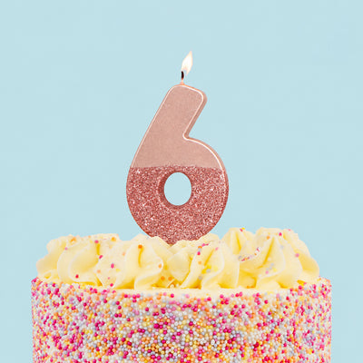 Rose Gold Glitter Birthday Number Candle - 6