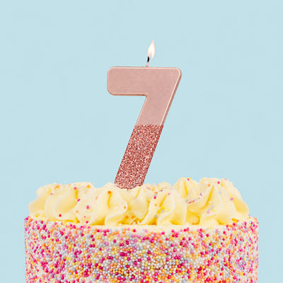 Rose Gold Glitter Birthday Number Candle - 7